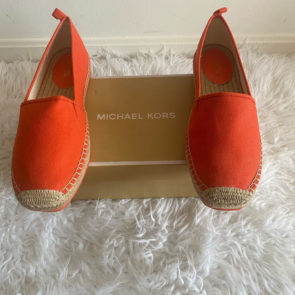 Michael Kors Orange Canvas Espadrille Flats